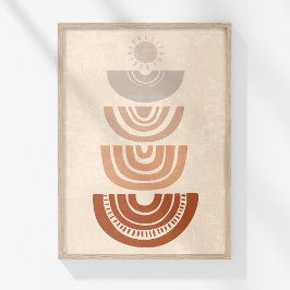 Boho Muted Neutralt Abstrakt Sol och Shapes Art Poster