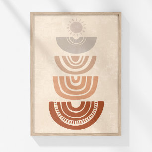 Boho Muted Neutralt Abstrakt Sol och Shapes Art Poster