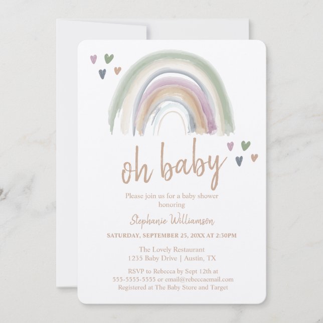 Boho Muted Rainbow Kraft Papper Baby Shower Inbjudningar (Framsida)