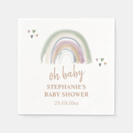Boho Muted Rainbow Sage Grönt Baby Shower Pappersservett