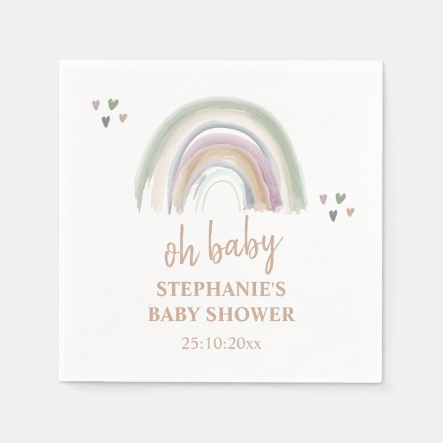 Boho Muted Rainbow Sage Grönt Baby Shower Pappersservett (Framsidan)
