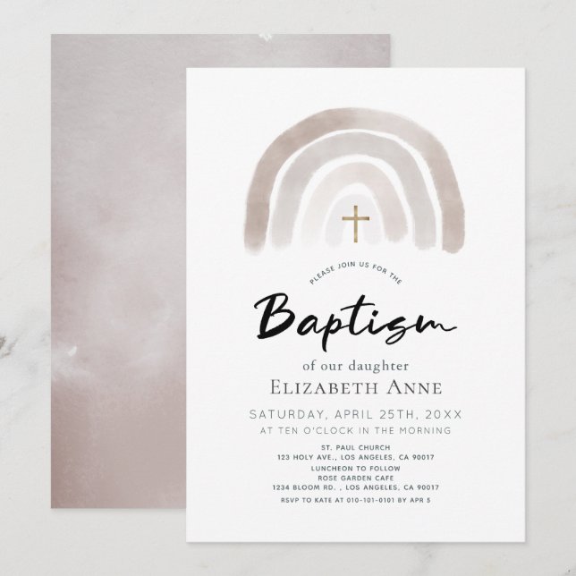 Boho Muted Rainbow Watercolor Baptism Inbjudningar (Fram/baksida)
