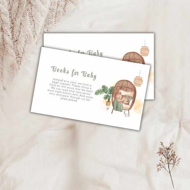 Boho Mysigt Nalle Sföreliggande Bokar för babyskor Tilläggskort (Boho Cozy Teddy Bear Sleep Books for Baby Shower Enclosure Card)