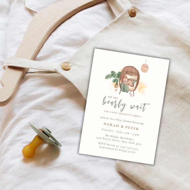 Boho Mysigt Nalle - Viloläge för babyskor Inbjudningar (Boho Cozy Teddy Bear Sleep Baby Shower Invitation)