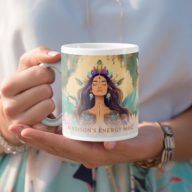 Boho Mystic Energy Spiritual Woman Custom Jumbo Mugg (Boho Mystic Energy Spiritual Woman Custom Giant Coffee Mug with your Name or Message)