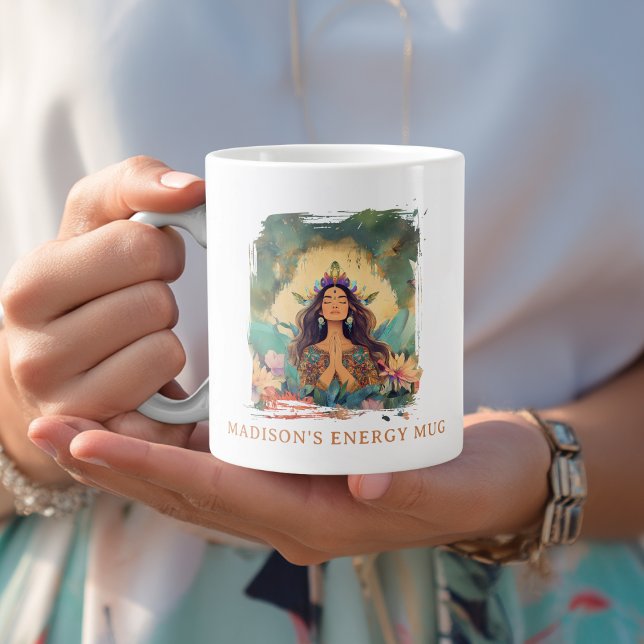 Boho Mystic Energy Spiritual Woman Custom Jumbo Mugg (Boho Mystic Energy Spiritual Woman Custom Giant Coffee Mug with your Name  or Message)