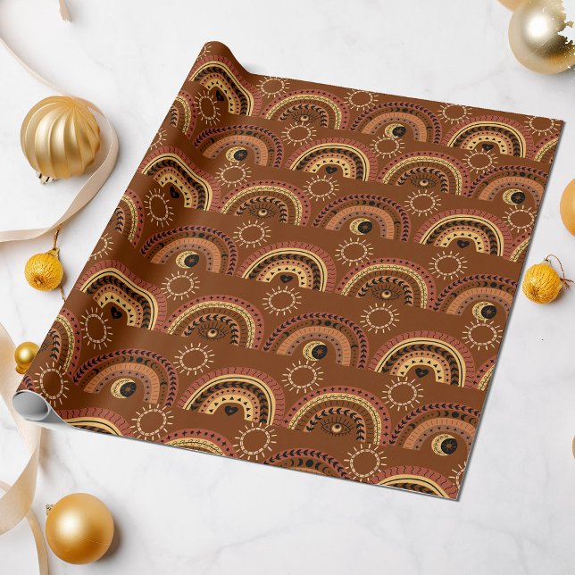 Boho Mystic Eye Regnbåge Brun Bakgrund  Presentpapper (Skapare uppladdad)