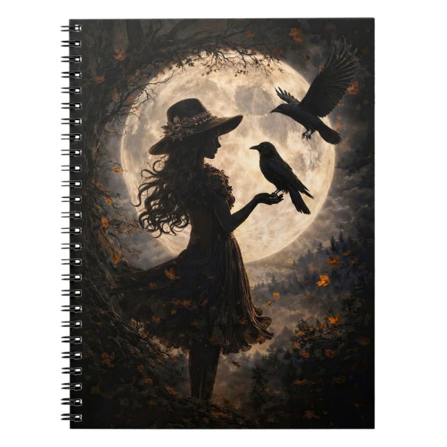 Boho Mystical Flicka och Ravens Moon Journal Anteckningsbok (Framsidan)