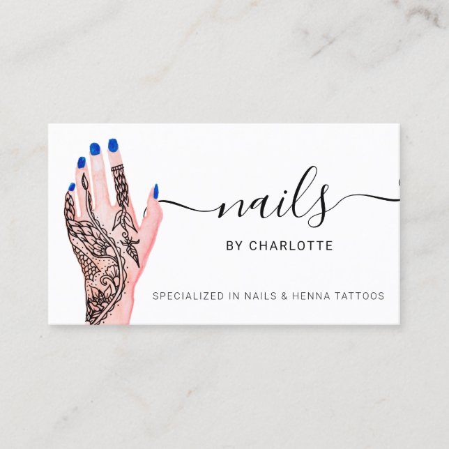 Boho nagel blue henna tatueringar visitkort (Framsida)