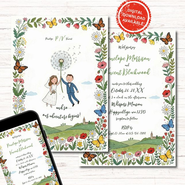 Boho Naiv Konst Par Stil Bröllop Inbjudningar (Skapare uppladdad)