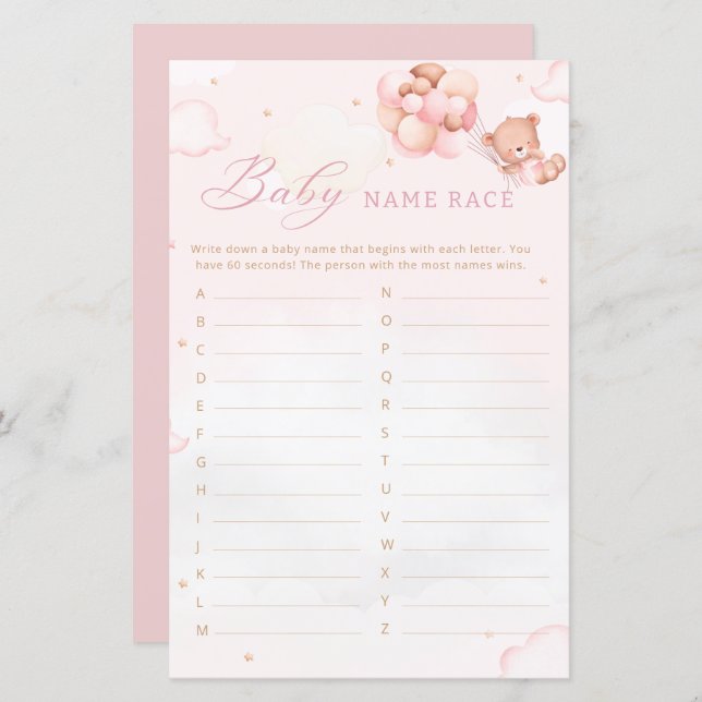 Boho Nalle Baby Shower Baby namn tävling (Fram/baksida)