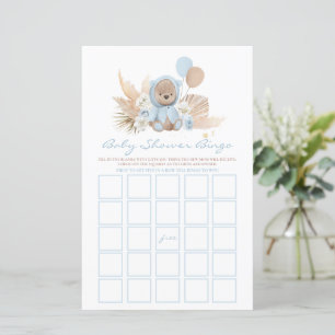 Boho Nalle Baby Shower Bingo Game