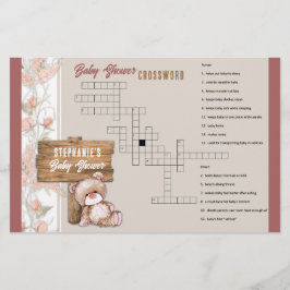Boho Nalle Baby Shower Crossword-spel Brevpapper
