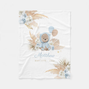Boho Nalle Baby Shower Gift Boy Blue Bear Fleecefilt