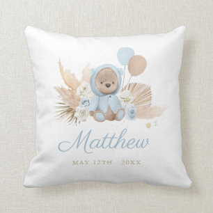 Boho Nalle Baby Shower Gift Boy Blue Bear Kudde