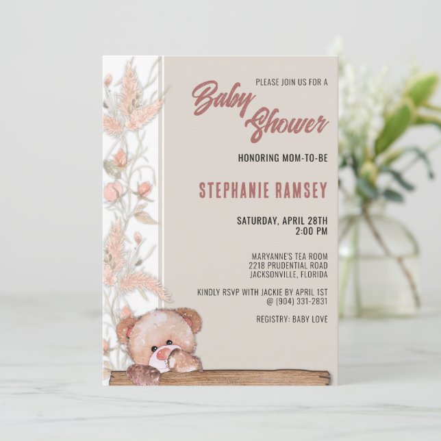 Boho Nalle Baby Shower-inbjudan Inbjudningar (Stående Fram)