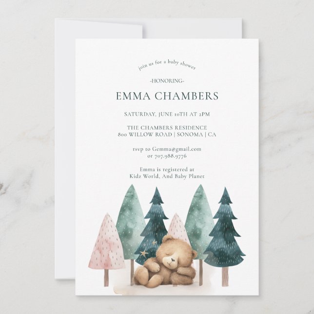 Boho Nalle Baby Shower Inbjudningar (Framsida)