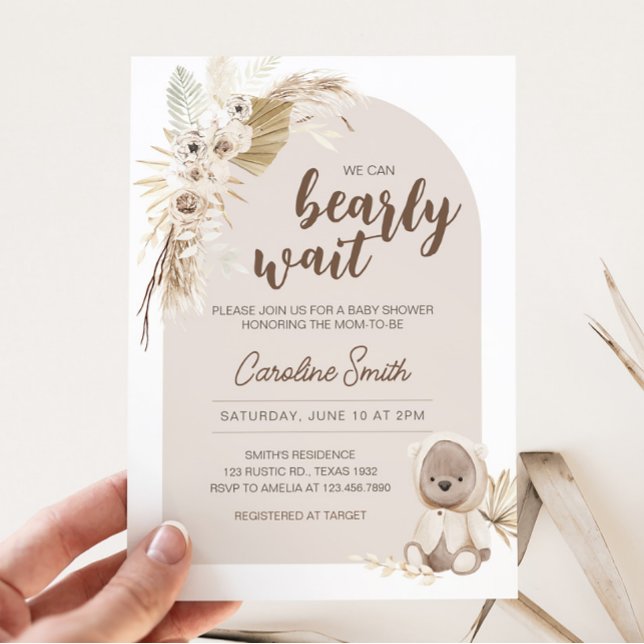 Boho Nalle Baby Shower Inbjudningar (Brown Boho Baby Bear Baby Shower Invitation)