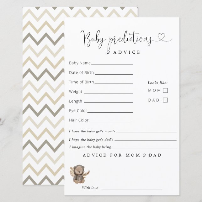 Boho Nalle Baby Shower Predictions Advice (Fram/baksida)