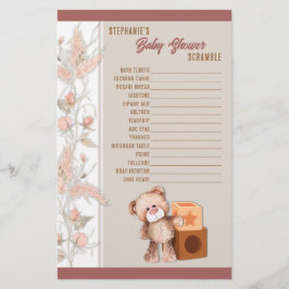 Boho Nalle Baby Shower Scramble Game Brevpapper