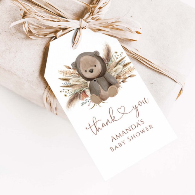 Boho Nalle Baby Shower Tack Presentetikett (Skapare uppladdad)