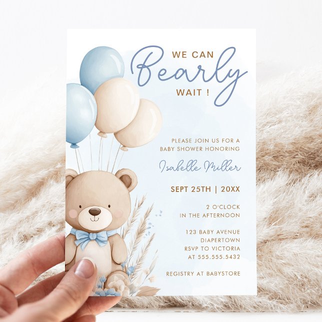 Boho Nalle Balloon Boy Bearly Wait-inbjudan Inbjudningar (Skapare uppladdad)