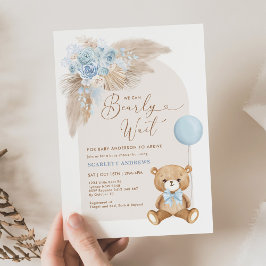 Boho Nalle Balloon Pampas Boy Shower Inbjudningar