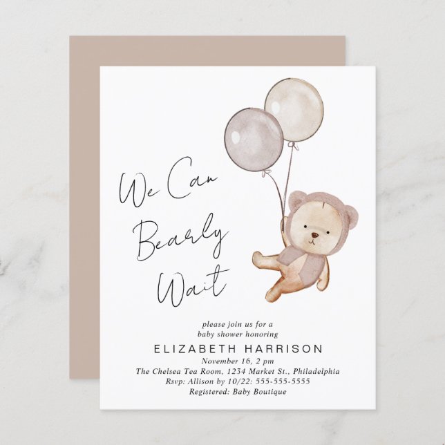 Boho Nalle Balloons Baby Shower-inbjudan (Fram/baksida)