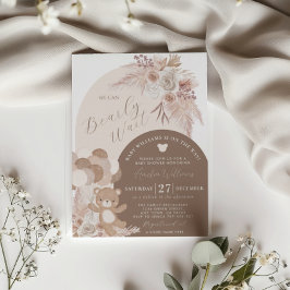 Boho Nalle Barly Wait Baby Shower Brown Inbjudningar