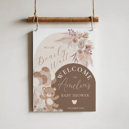 Boho Nalle Barly Wait Baby Shower Välkommen Poster