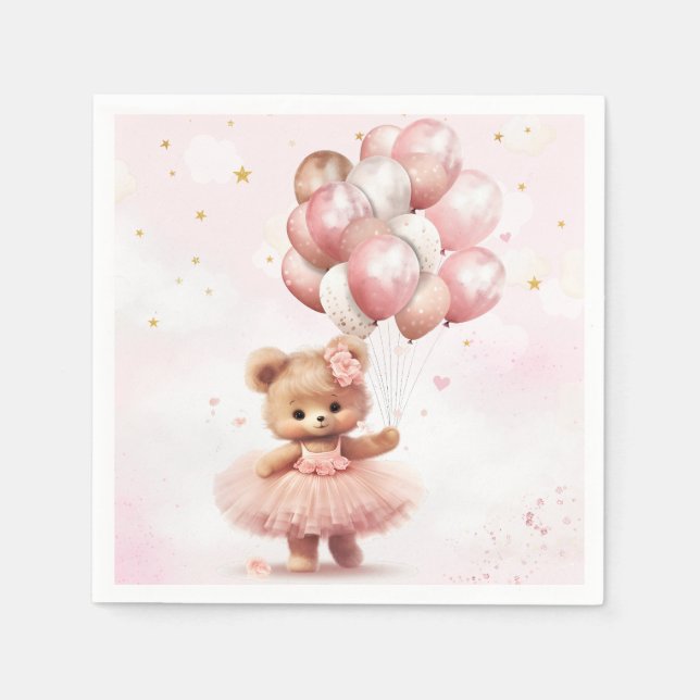 Boho Nalle Barly Wait Rosa Girl Baby Shower Pappersservett (Framsidan)