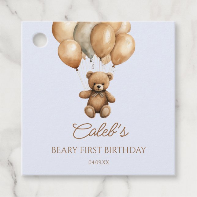 Boho Nalle Beary First Födelsedagsfest Gåvor Etiketter (Framsida)