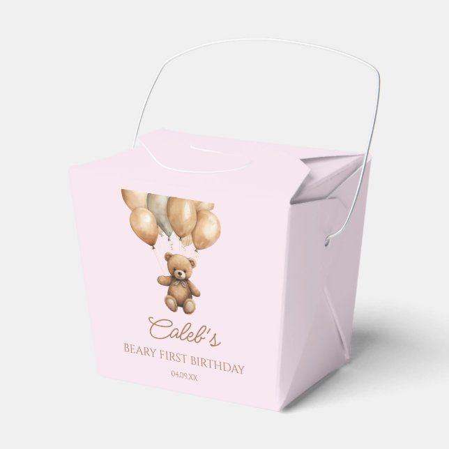 Boho Nalle Beary First Födelsedagsfest Presentaskar (Framsidan Sidan)