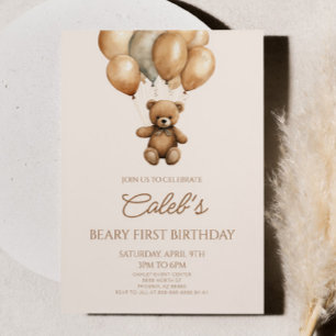Boho Nalle Beary första födelsedagen Party Inbjudningar