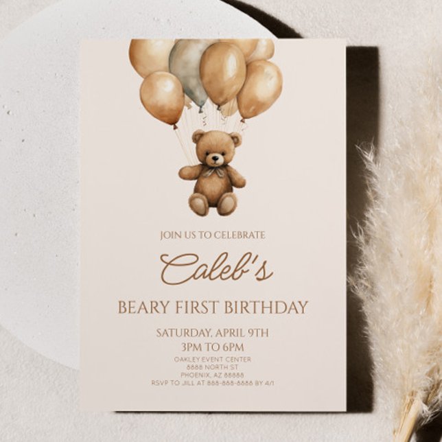 Boho Nalle Beary första födelsedagen Party Inbjudningar (Skapare uppladdad)