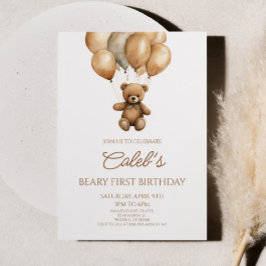 Boho Nalle Beary första födelsedagen Party Inbjudningar