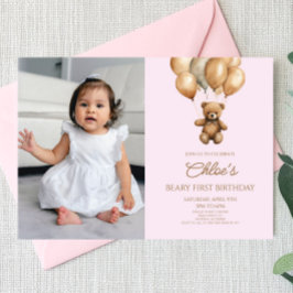 Boho Nalle Beary första födelsedagen Party Inbjudningar