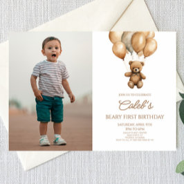 Boho Nalle Beary första födelsedagen Party Inbjudningar