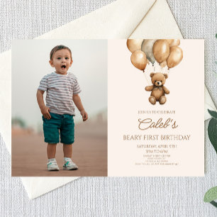 Boho Nalle Beary första födelsedagen Party Inbjudningar