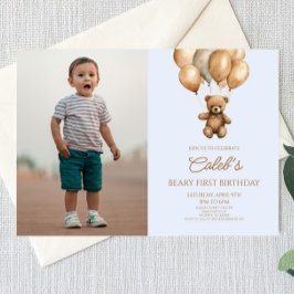 Boho Nalle Beary första födelsedagen Party Inbjudningar