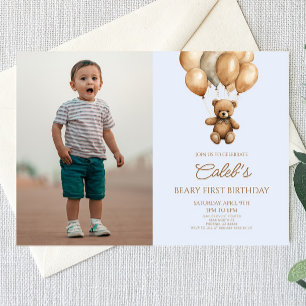 Boho Nalle Beary första födelsedagen Party Inbjudningar