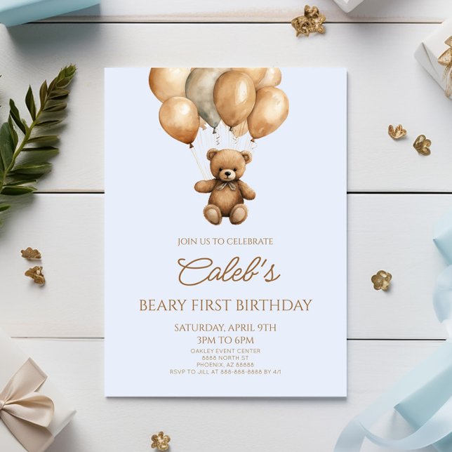 Boho Nalle Beary första födelsedagen Party Inbjudningar (Skapare uppladdad)