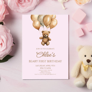 Boho Nalle Beary första födelsedagen Party Inbjudningar