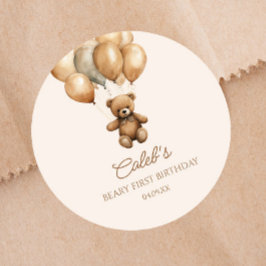 Boho Nalle Beary första födelsedagen Party Runt Klistermärke