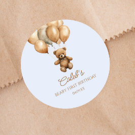 Boho Nalle Beary första födelsedagen Party Runt Klistermärke