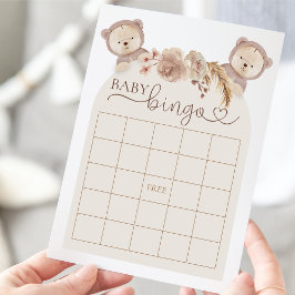 Boho Nalle Bingo Baby Shower-spel Inbjudningar