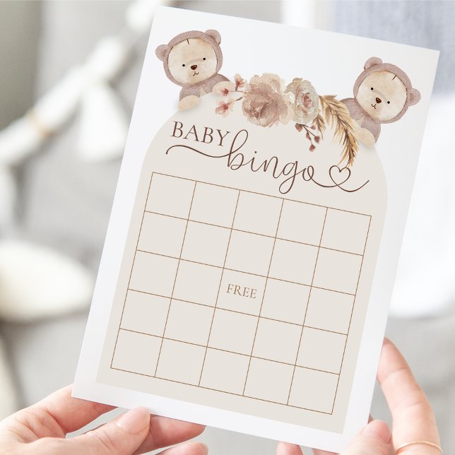 Boho Nalle Bingo Baby Shower-spel Inbjudningar (Skapare uppladdad)
