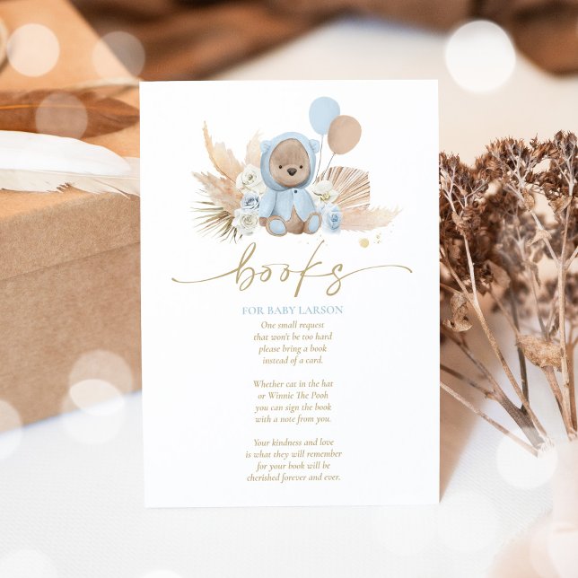 Boho Nalle Blue Baby Shower Bokar för Baby Tilläggskort (Skapare uppladdad)