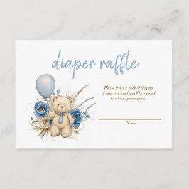 Boho Nalle Blue Baby Shower Diaper Raffle Tilläggskort