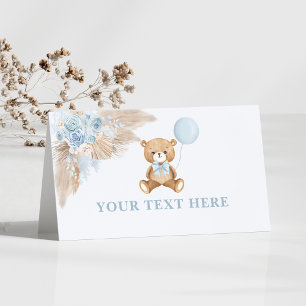 Boho Nalle Blue Balloon Food Tält Placeringskort